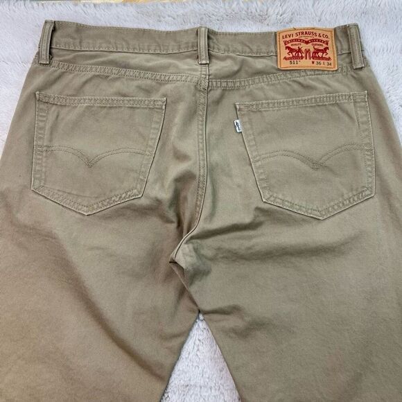 Levis 511 Straight Stretch Tan Brown Denim Active Jeans Mens Size 36x34 Cotton - Picture 7 of 8